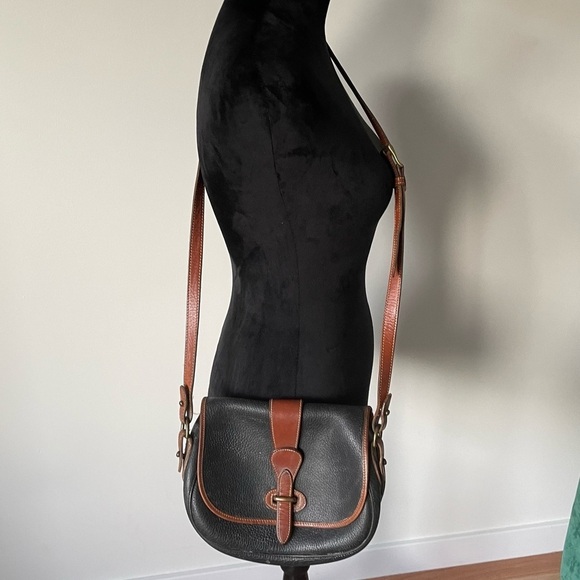 Dooney & Bourke Vintage Black Pebble Leather Brown Trim Spectator Crossbody Bag - Picture 2 of 10